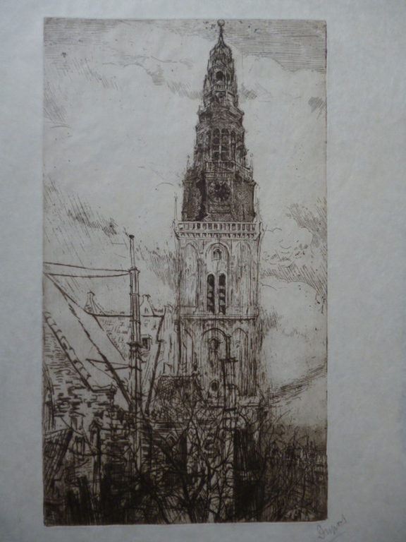 Pieter Dupont - ets - Oude Kerkstoren Amsterdam kopen? Bied vanaf 90!