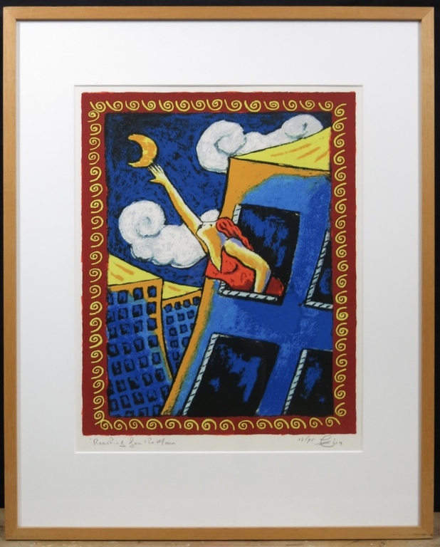 Jaques Tange: Zeefdruk, Reaching for the moon - Ingelijst kopen? Bied vanaf 60!