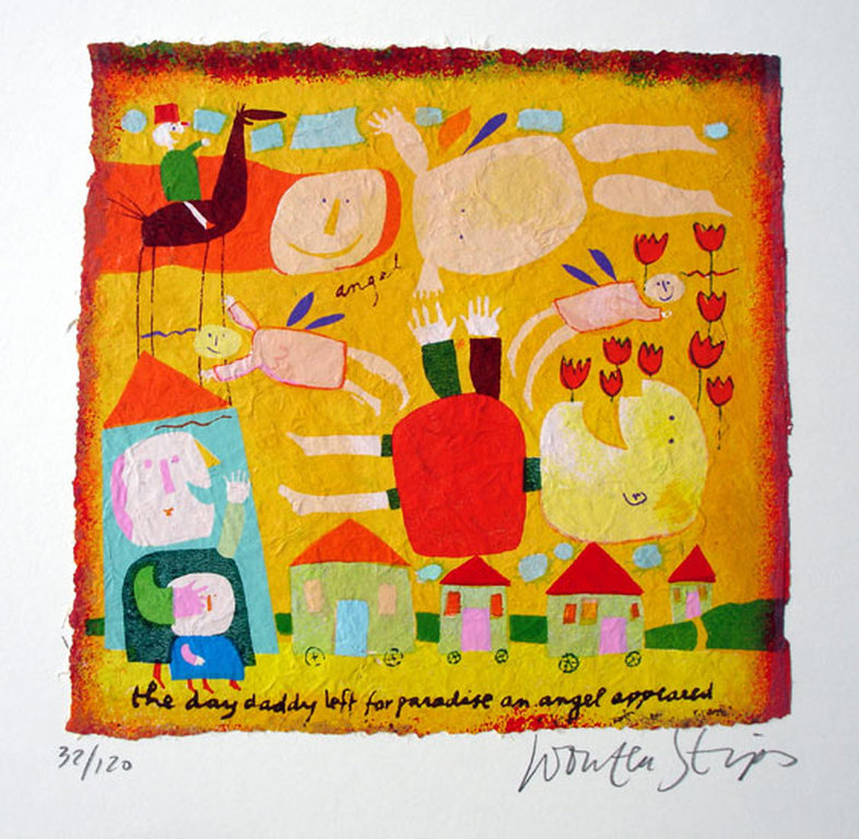 WOUTER STIPS  Litho  THE DAY DADDY LEFT FOR PARADISE-   INGELIJST   kopen? Bied vanaf 125!