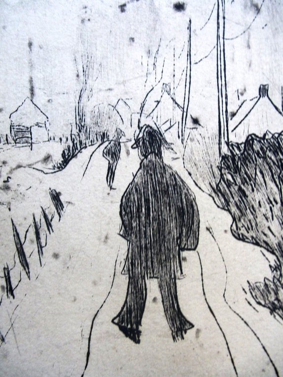 Jan Altink, ets: landweg met lopende man, gestempeld: atelier Jan Altink kopen? Bied vanaf 75!