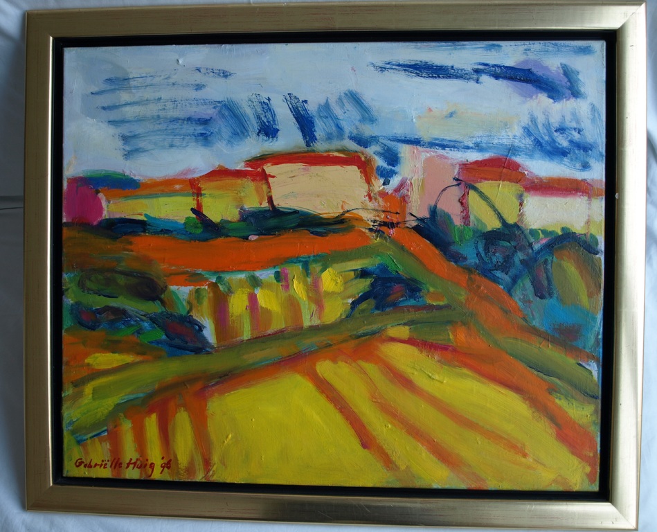 Gabriëlle Huig : Olieverf op doek , Landschap – gesigneerd & ingelijst –1996 verkocht voor € 40!