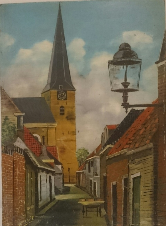 Olieverf dorpsgezicht 'Kerkje Velsen' van J. Fluit kopen? Bied vanaf 1!
