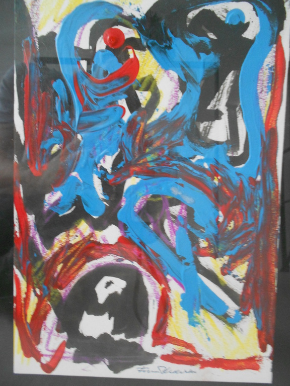 Finn Pedersen origineel acryl schilderij neo CoBrA verkocht voor € 160!