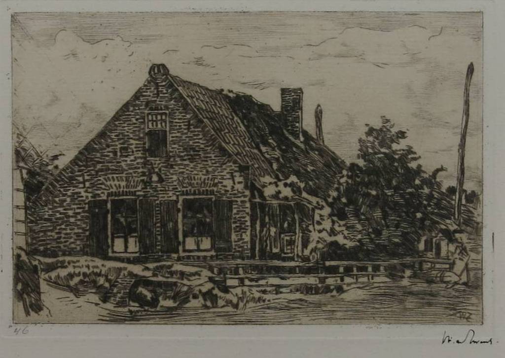 Willem de Zwart: Ets, Huis met telegraafpaal verkocht voor € 35!