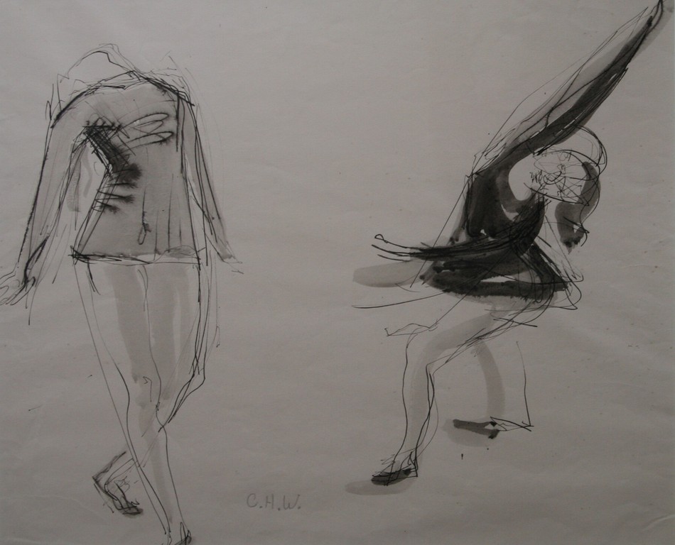 Constance Wibaut - Inkt en Aquarel - Danseres - gesigneerd met monogram verkocht voor € 45!