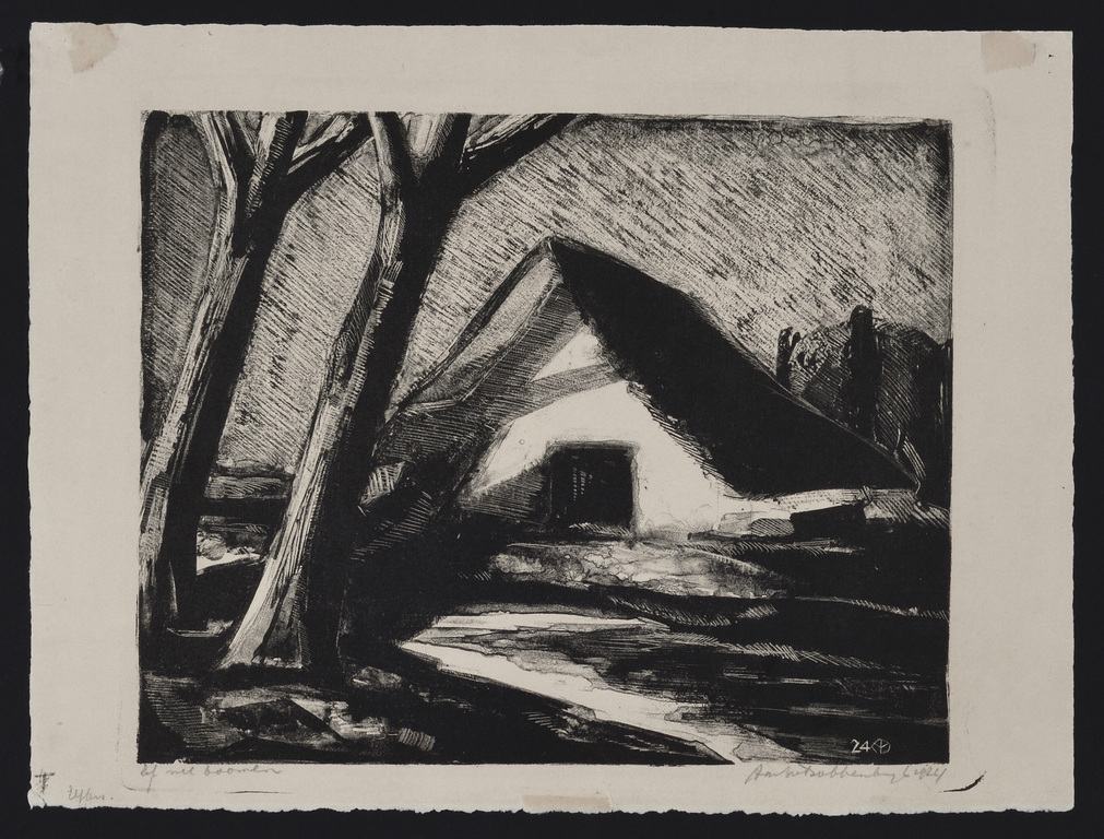 Aart van Dobbenburgh: Litho –Erf met boomen - 1924 kopen? Bied vanaf 30!