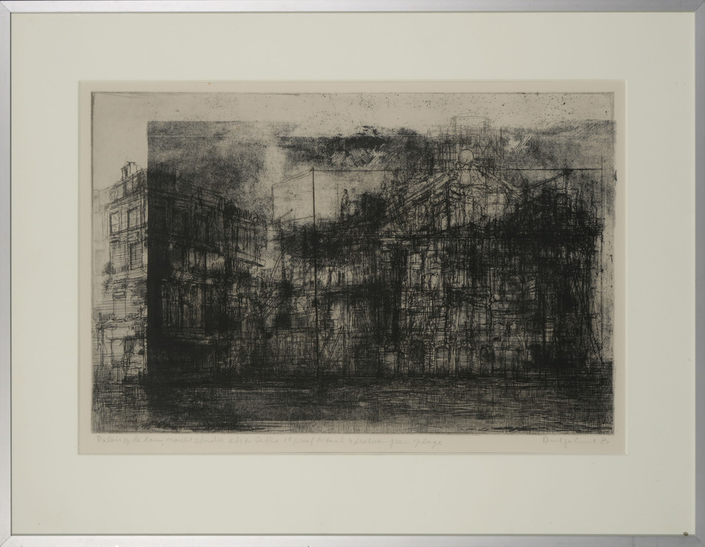 Dirkje Kuik: Ets en Litho, Paleis op de Dam - Ingelijst verkocht voor € 80!