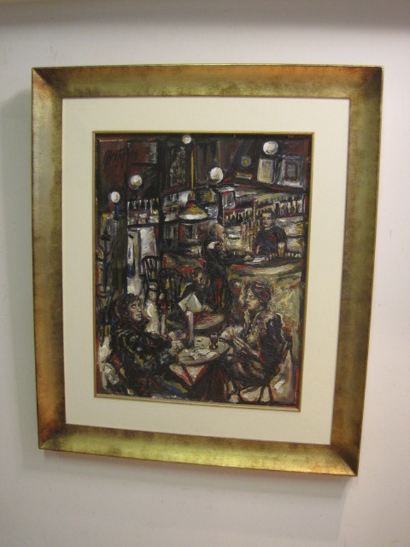 Boeiend olieverf "Cafe interieur met personen" gesigneerd Baxter  kopen? Bied vanaf 1!