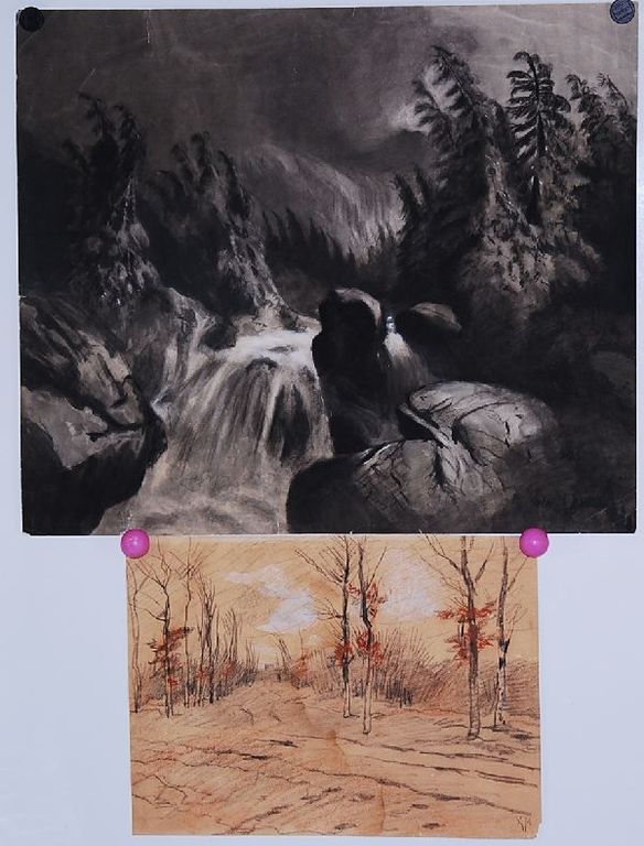 Anton Mauve: 2 tekeningen. Berglandschap + Bospad verkocht voor € 70!
