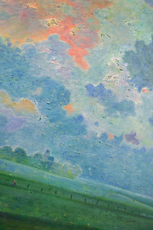 Dirk Breed: Olieverf op doek, Weiland - Ingelijst kopen? Bied vanaf 1000!