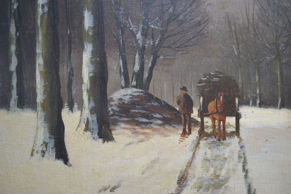 Winterlandschap op paneel, gesigneerd rechtsonder. kopen? Bied vanaf 20!