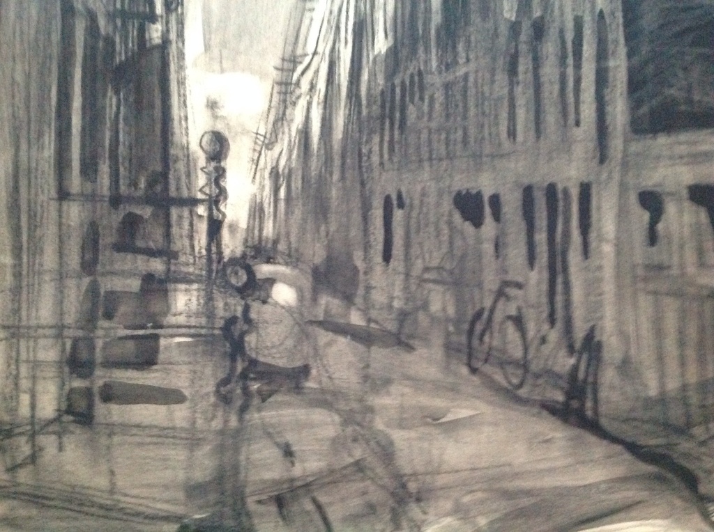 Hans Vleugels: houtskooltekening, Stad kopen? Bied vanaf 15!