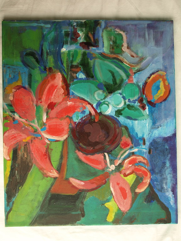 Onbekend : Olieverf op doek , Bloemen - 60 x 50 cm kopen? Bied vanaf 1!