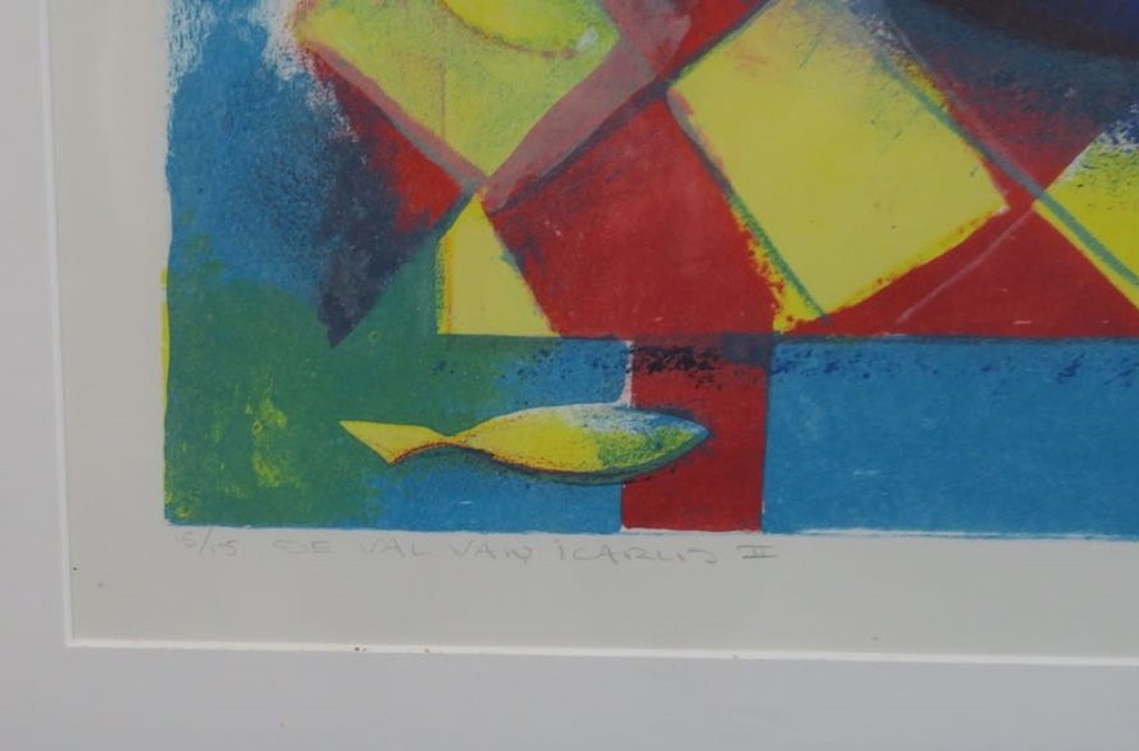 Marianne Aulman: Litho, De val van Icarus II - Ingelijst kopen? Bied vanaf 20!