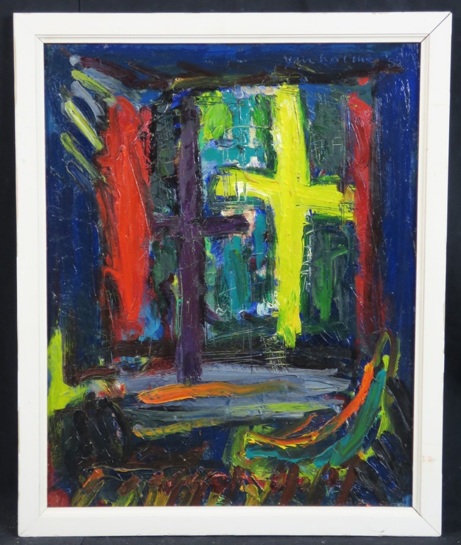 Jan van Holthe: Olieverf op board, Fenetre - Ingelijst verkocht voor € 40!