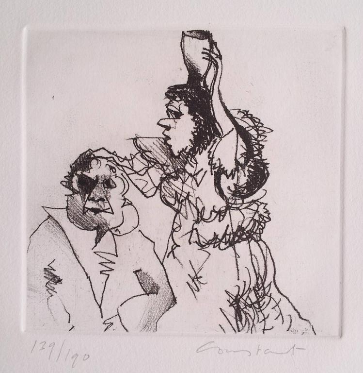 Constant, ets Twee Figuren, handgesigneerd verkocht voor € 300!