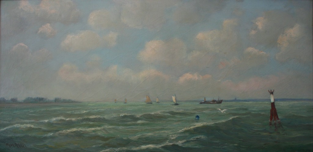Henk Dekker (1897-1974)  - Olieverf op doek - boten op de Zuiderzee - gesigneerd verkocht voor € 250!