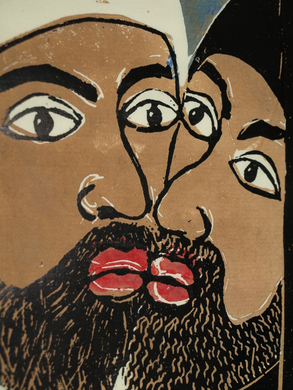 Dorinde (?): Hout- of linosnede – De Judaskus – Gesigneerd & ingelijst – 2001 kopen? Bied vanaf 1!