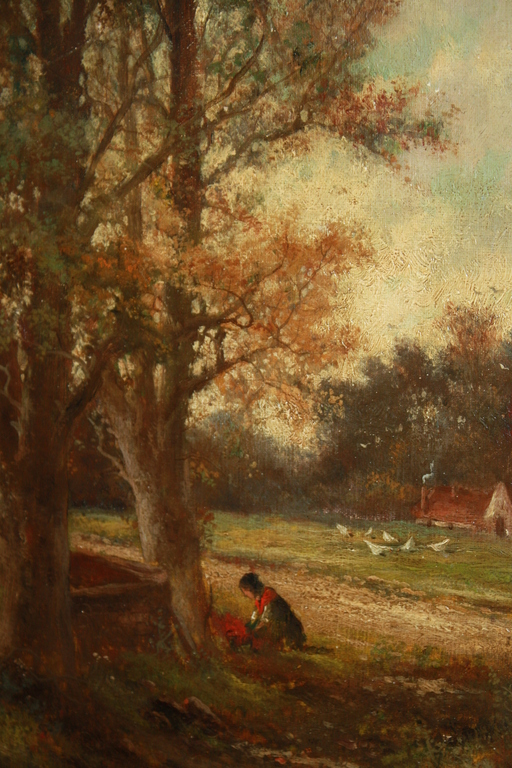 ABRAHAM HULK JR 1851 - 1922 - BOERIN IN BOS met KIPPEN verkocht voor € 275!