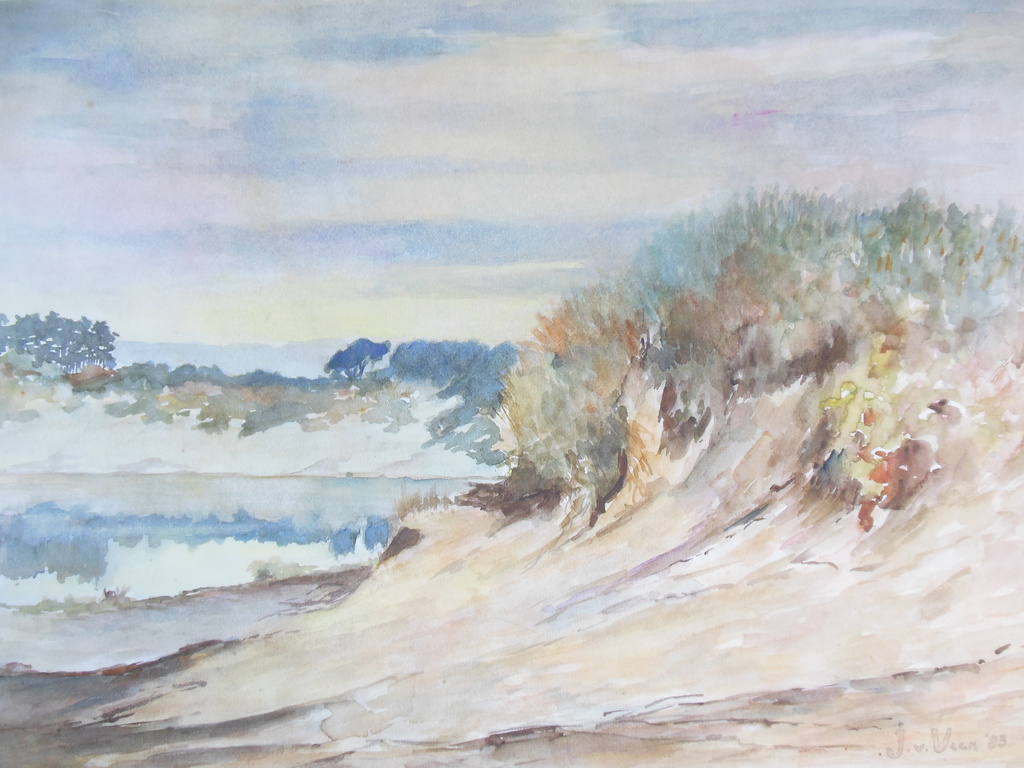 Jaap van Veen: Aquarel, Duingezicht verkocht voor € 55!