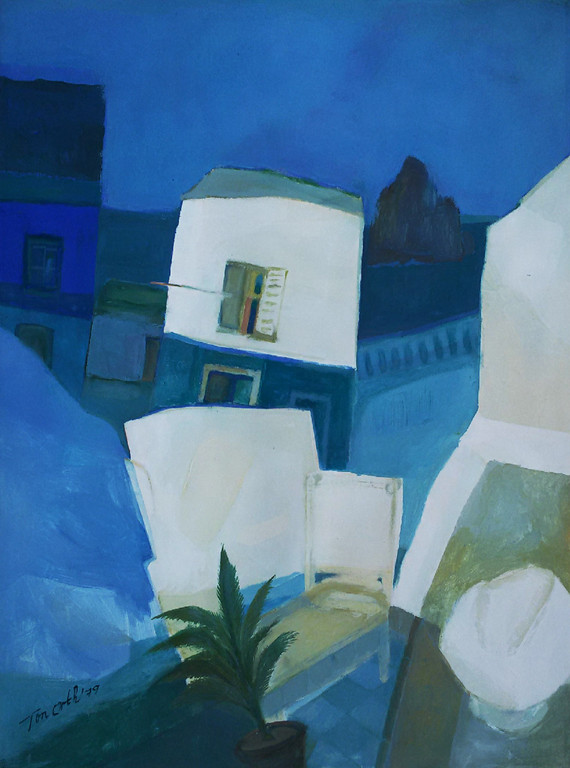 Ton Orth - Dorp bij nacht, gouache op papier verkocht voor € 95!