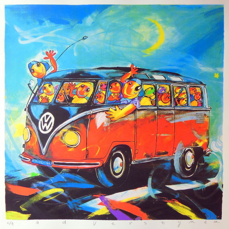 AD VERSTIJNEN Gr Zeefdruk   VW PANORAMA-BUSJE  Handgesigneerd verkocht voor € 135!