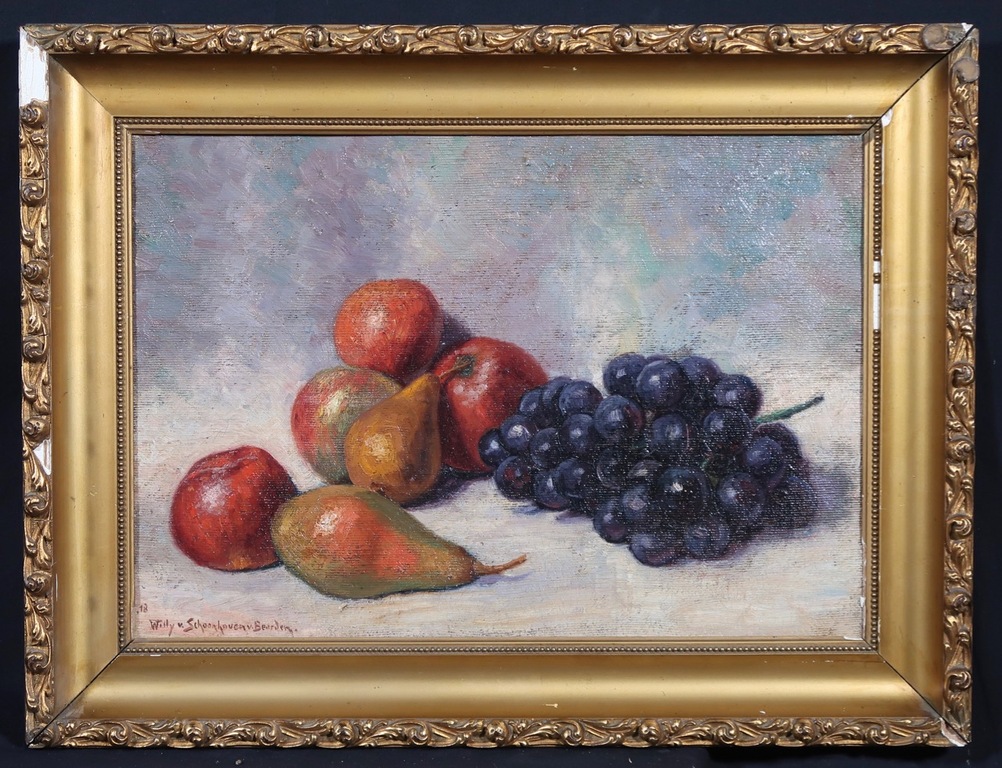 Willy van Schoonhoven van Beurden: Olieverf op doek, Vruchten - Ingelijst verkocht voor € 150!