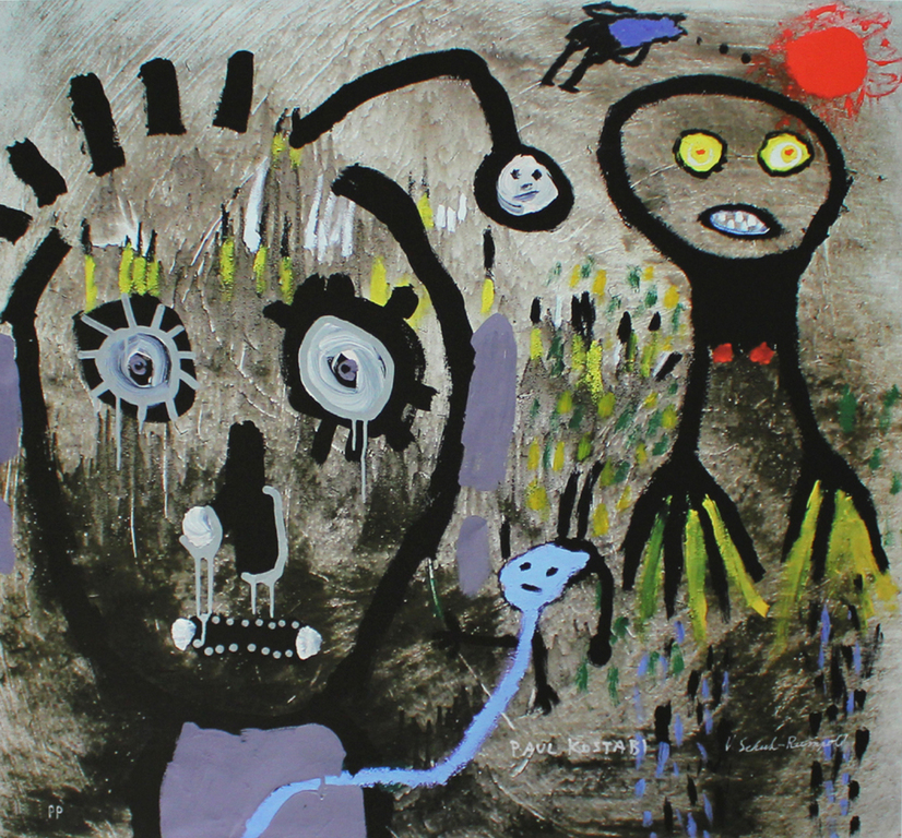 Paul Kostabi + Schulz Rumpold. -Space Invaders- Giclee op linnen. 2013. kopen? Bied vanaf 85!