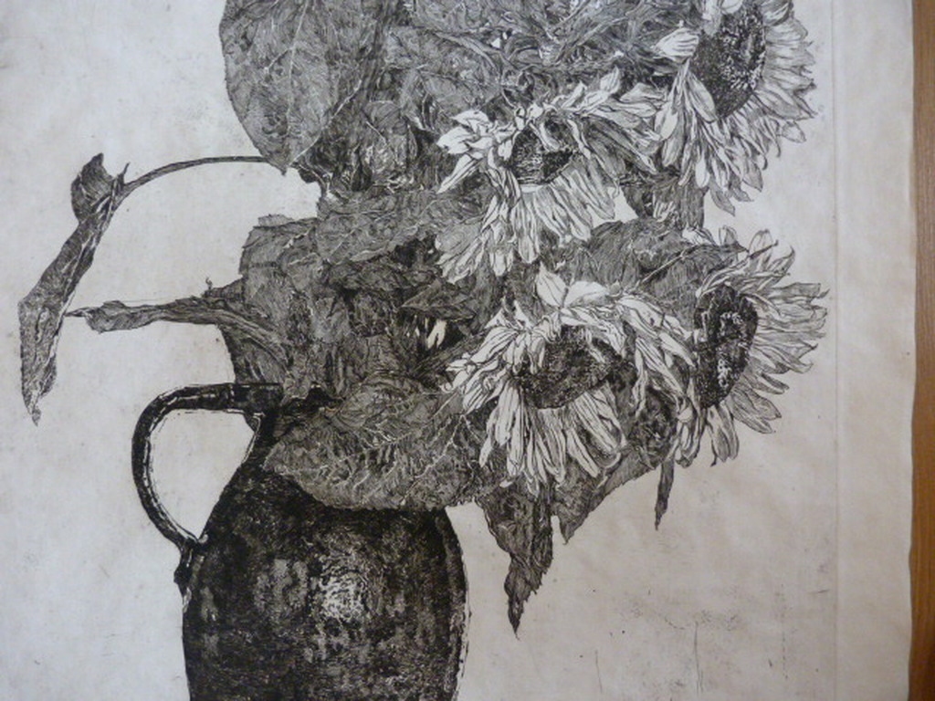 Anton Derkzen van Angeren - ets - zonnebloemen in kan. kopen? Bied vanaf 45!