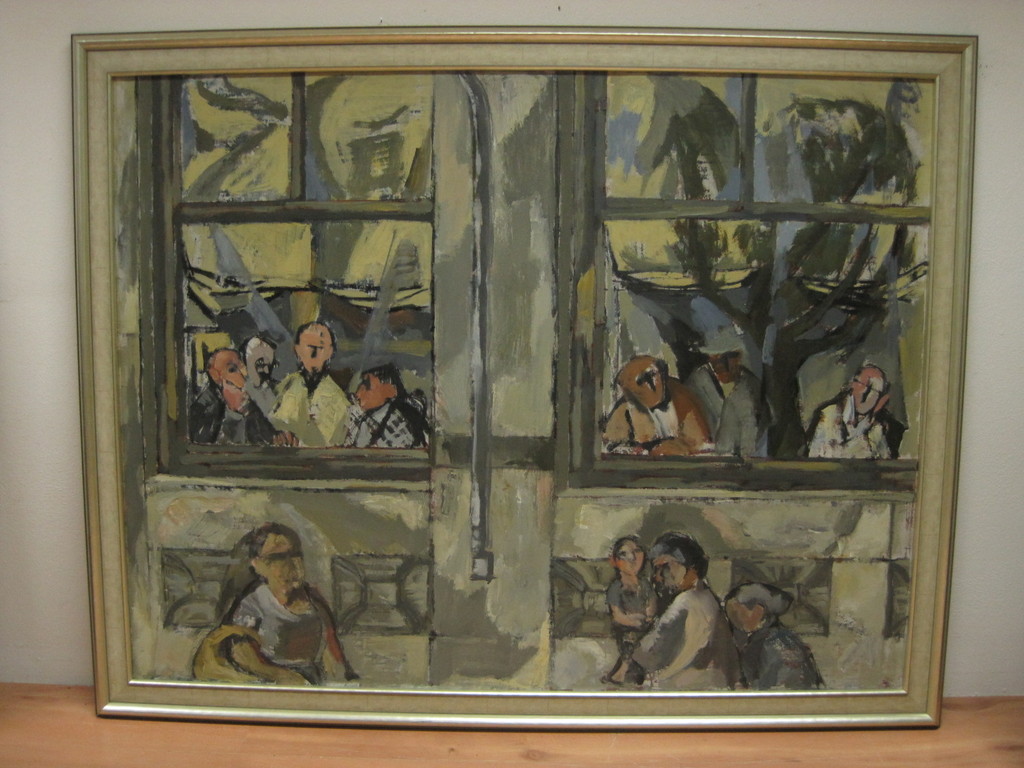 W.Kouwer Boomkens olieverf "Bankiers Javasche bank Amsterdam" ca. 1950 kopen? Bied vanaf 1!