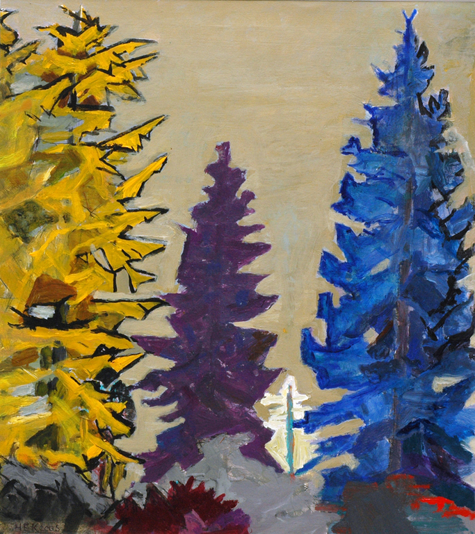 Hans Ebeling Koning, acrylverf op papier, Naaldbomen kopen? Bied vanaf 50!