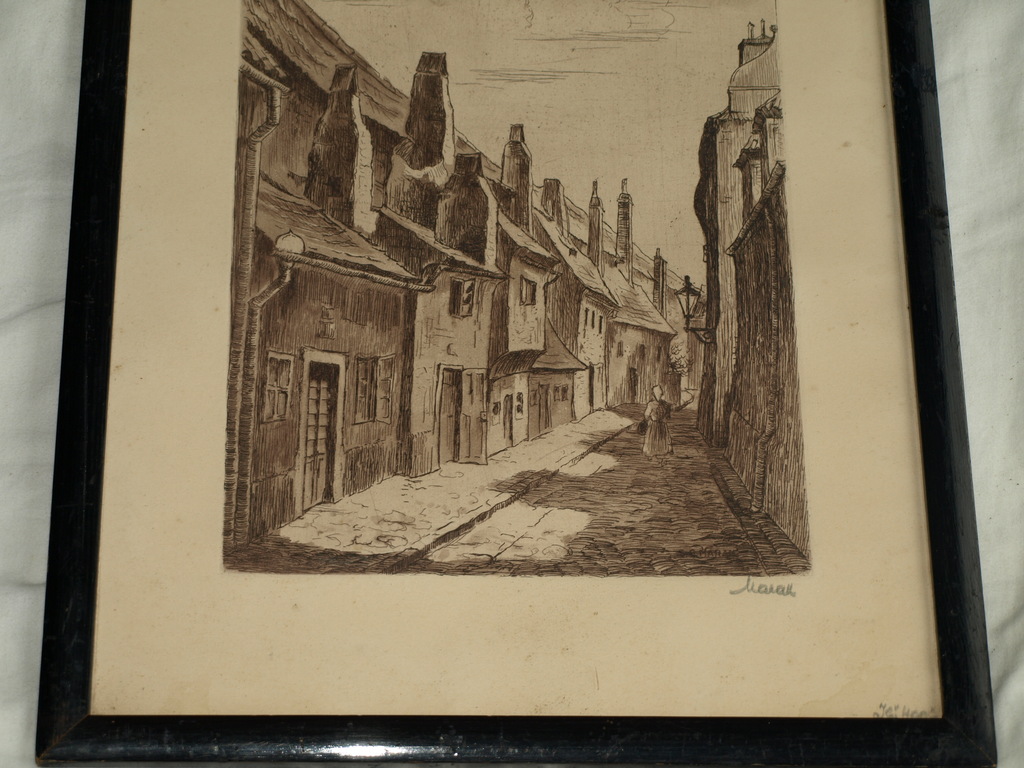 Onbekend : Ets – Straatje – Gesigneerd & ingelijst – Oud kopen? Bied vanaf 1!