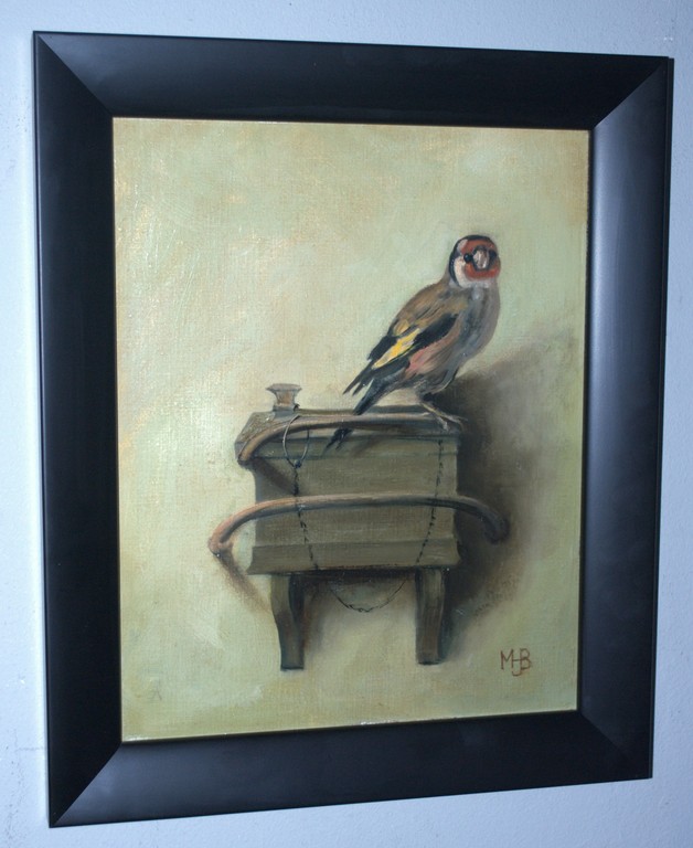 kleine vogel - met onbekend monogram - olieverf op paneel verkocht voor € 112!