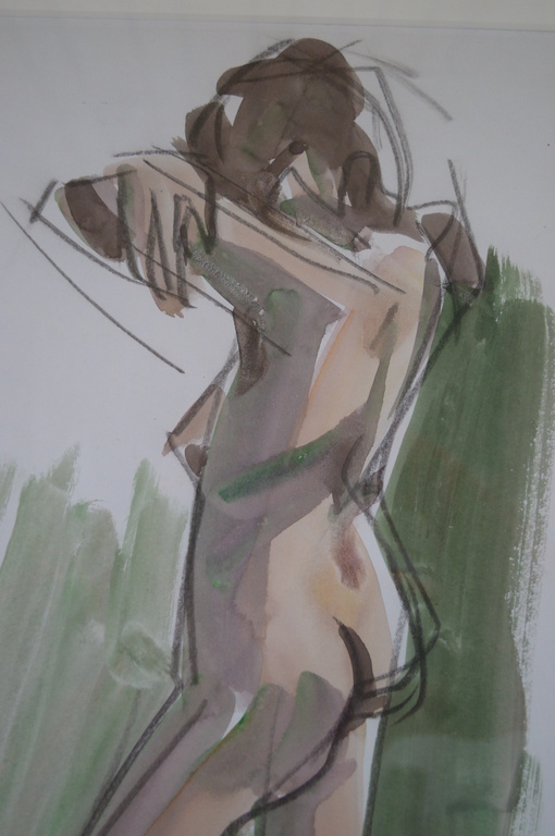 Beint Mankes, aquarel 50 x 28, staand naakt, 1988  kopen? Bied vanaf 120!