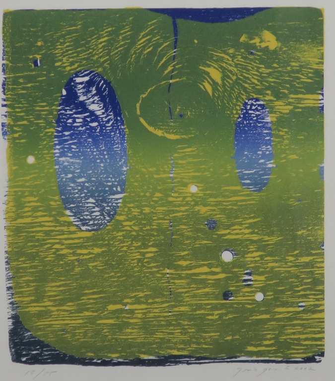 Joris Geurts: Houtsnede, Zonder titel (geel/blauw) - Ingelijst kopen? Bied vanaf 20!