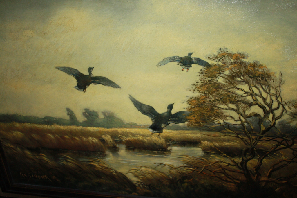 Jan Schonk - OPVLIEGENDE EEND EN IN DE POLDER olieverf verkocht voor € 119!