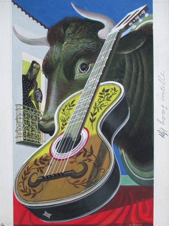 Eppo Doeve, gouache, ontwerp voor het boek "Spaanse verhalen" met boek verkocht voor € 75!