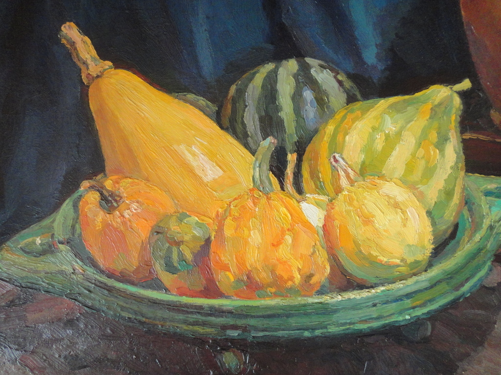 Leny IJserinkhuijsen - Leny IJserinkhuijsen (1923-2003), olieverf op doek, stilleven met o.a. pompoenen kopen? Bied vanaf 1!