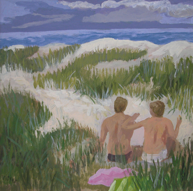 Hendrik Jan Visser, In de duinen, acryl op papier kopen? Bied vanaf 1!