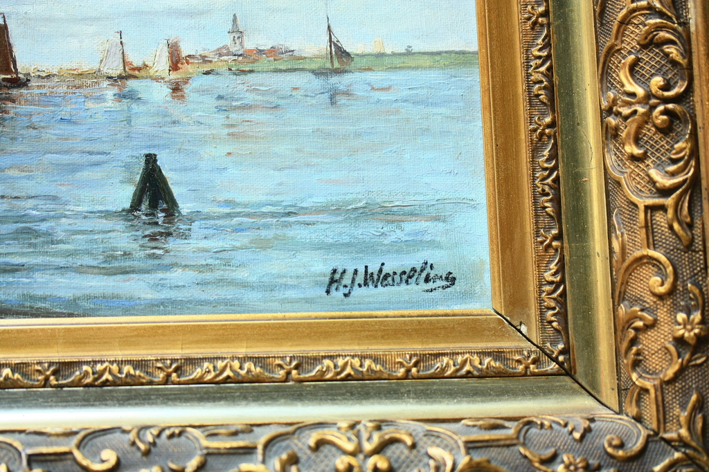 H.J. Wesseling, Olieverf op doek, Bootjes op meer kopen? Bied vanaf 350!