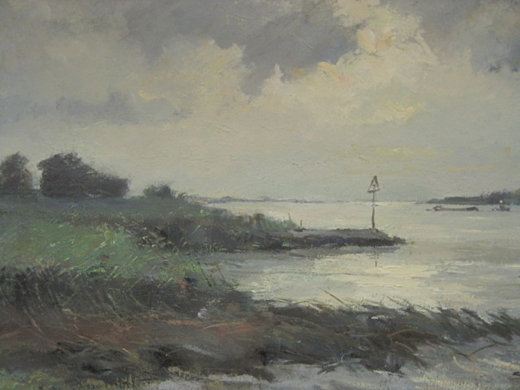 Steef Wijnhoven 1898-1969 Dordrecht olieverf IJssel landschap met boten ca. 1930 kopen? Bied vanaf 1!