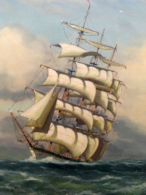 Jan Schaeffer: groot maritiem werk, zeilschip in volle zee (olieverf op linnen) kopen? Bied vanaf 225!