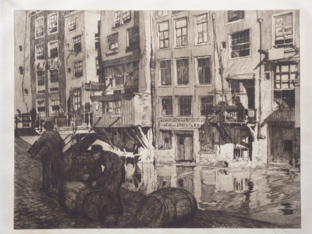 Pol Dom - ets - Achterburgwal bij Zeedijk, Amsterdam kopen? Bied vanaf 40!