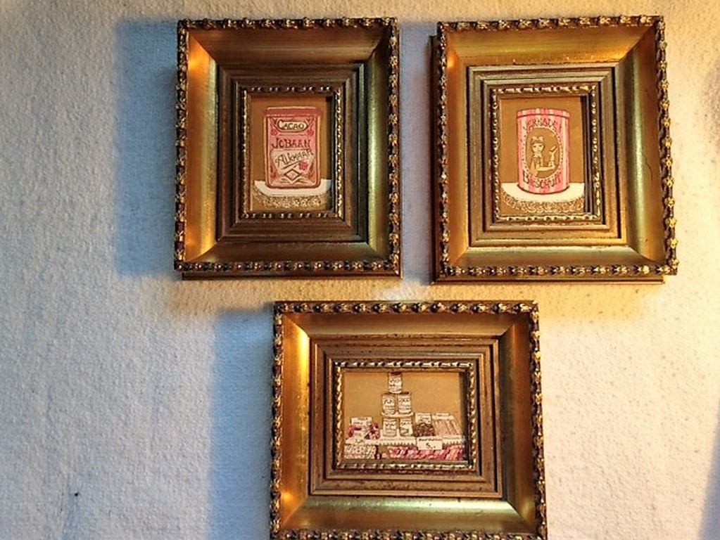 3 x Leatitia de Haas, gekleurde etsen, Nostalgische blikken, handgesigneerd verkocht voor € 35!