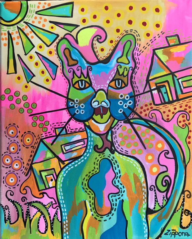 Zippora Meijer, Cat Home Alone, Acryl en Acrylstift op Canvas 40x50cm kopen? Bied vanaf 30!