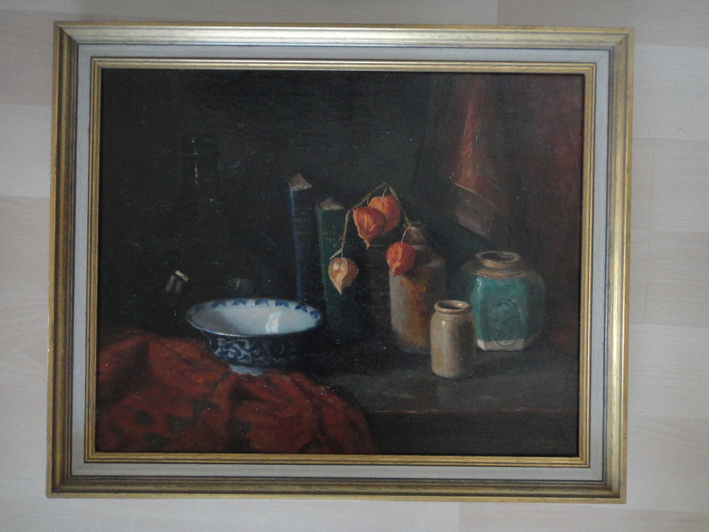 Carel Ferdinand Lampe, olieverf op doek, gevarieerd stilleven met o.a. boeken kopen? Bied vanaf 125!