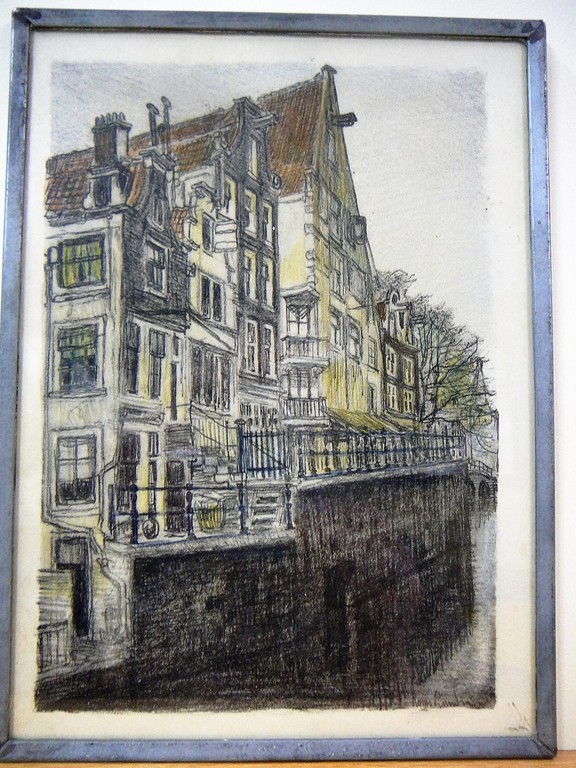 Twee ingekleurde krijttekeningen van Amsterdam oa Westerkerk  kopen? Bied vanaf 50!