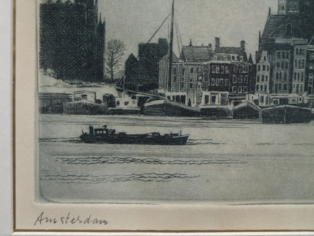 Poppe Damave (1921–1988) : ets , Amsterdam – gesigneerd & ingelijst  kopen? Bied vanaf 1!