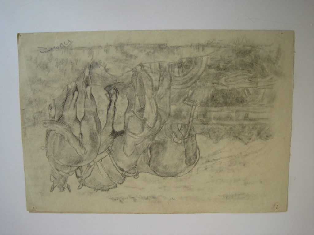 Larense School Frans Boers 1914-1987 tekening "boer en paarden" ca. 1950 kopen? Bied vanaf 1!
