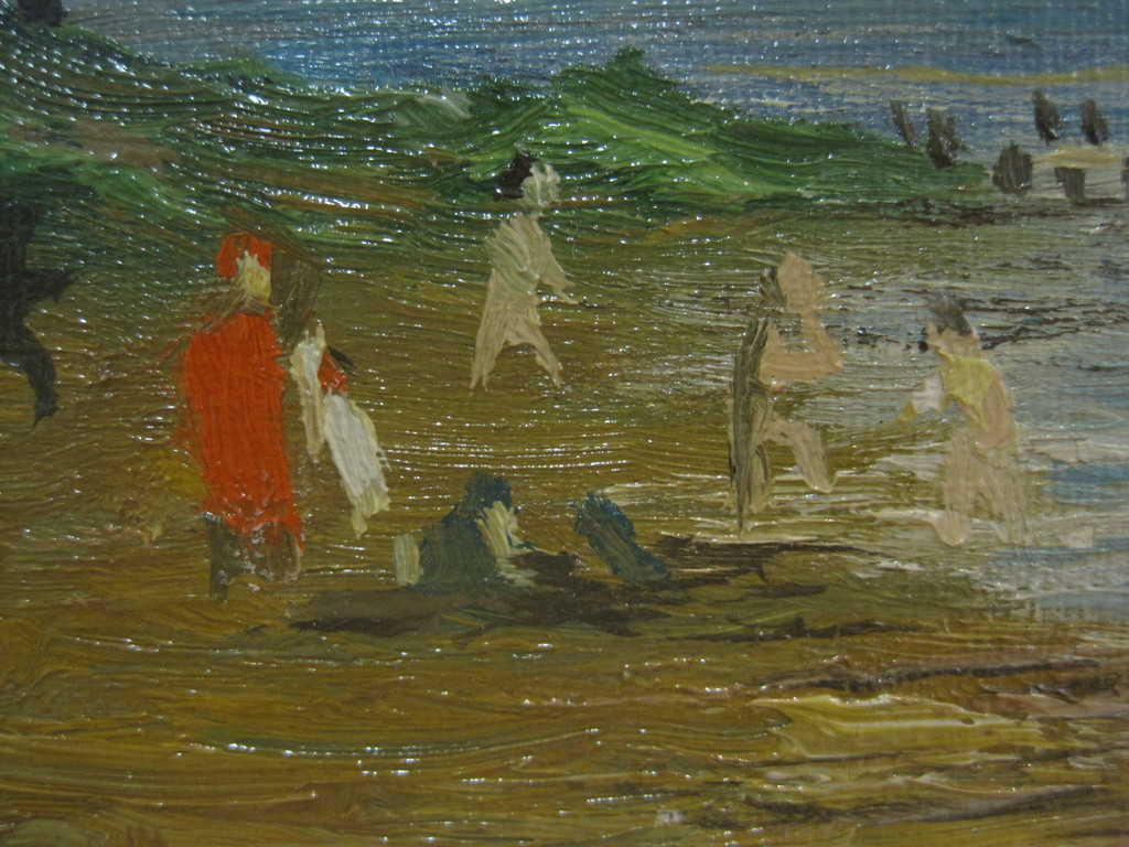 Chris Snijders 1881-1943 olieverf "dagje aan strand Scheveningen" 1938  kopen? Bied vanaf 1!